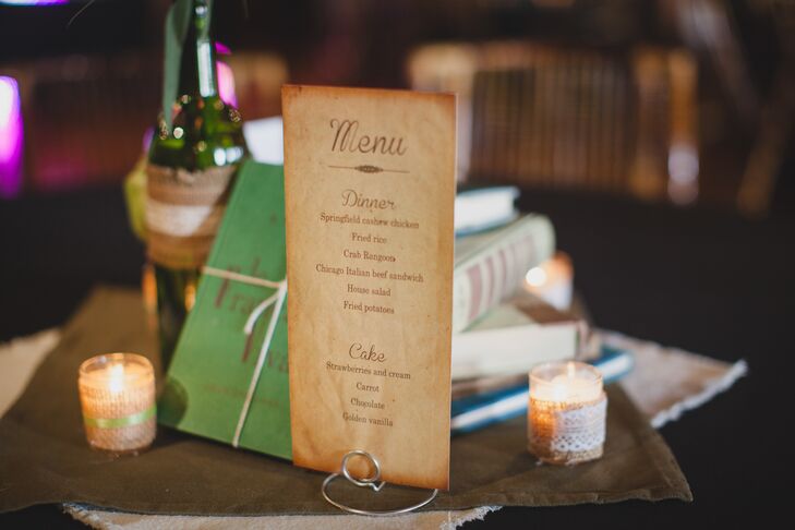 Keeping with the literary theme, the menu cards were inspired by old book pages.