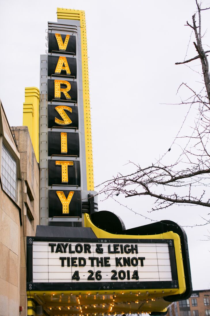 For their reception, the couple chose the Varsity Theater -- an art deco movie theater turned concert venue. "We wanted our guests to bring their dancing shoes, as this place is built for a party!"