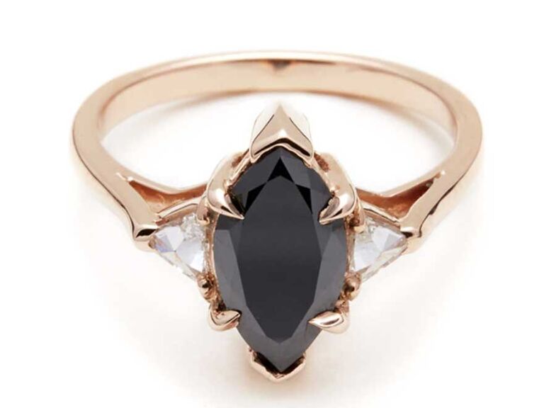 Marquise-cut black diamond engagement ring