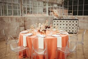 Ghost Chairs and Coral-Hued Table Linen at California Wedding
