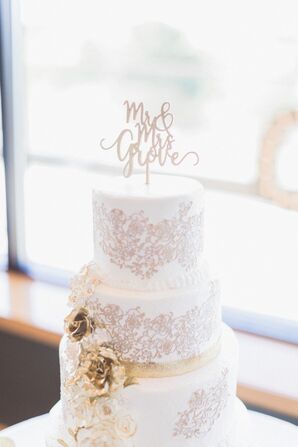 Wedding Cake with Metallic Floral Piping