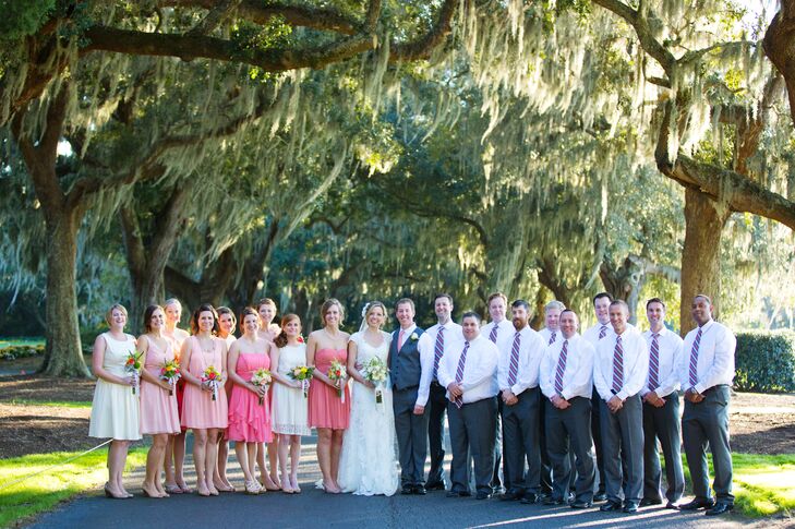 Mixed Pink and Coral Bridesmaid Dresses