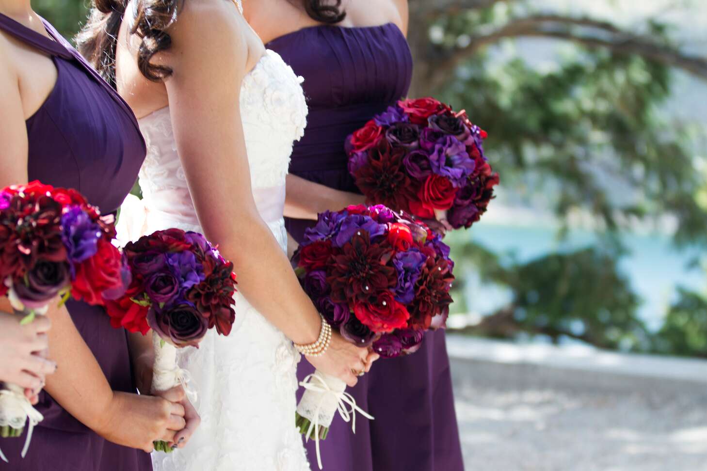 fitted lace wedding dress Round Neck Tulle Floor Length Burgundy Bridesmaid Dress, Burgundy / 4