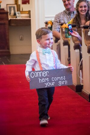 Aqua Ring Bearer Bow Tie and Coral Suspenders