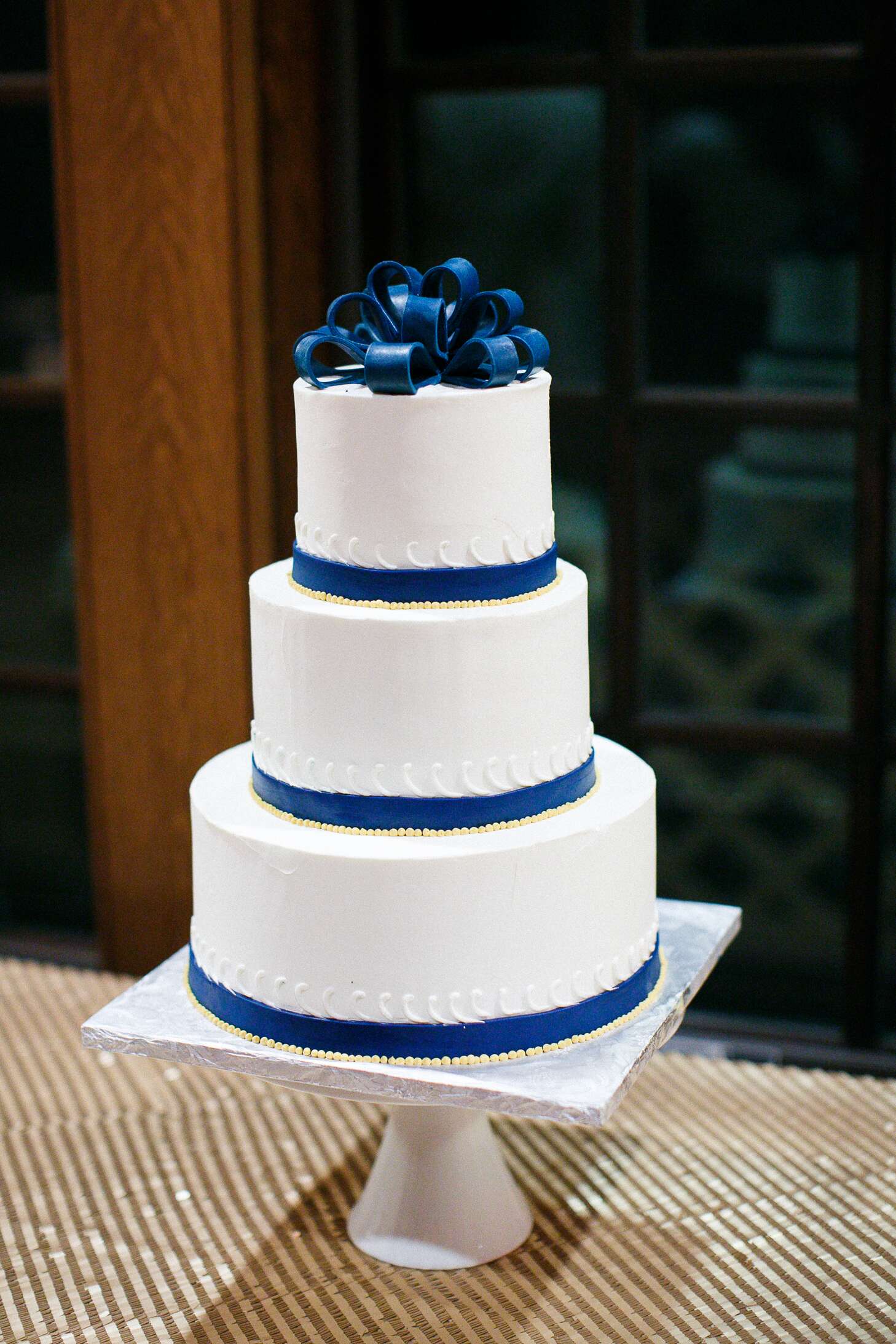 Blue and White Buttercream Wedding Cake