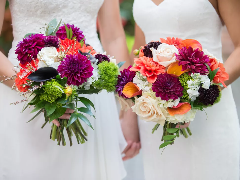 A gorgeous and vibrant dahlia bouquet.