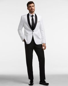 Chic White Jacket and Black Pants Suit - Blini Fashion House Black Collar  Groom – Blini Fashion House