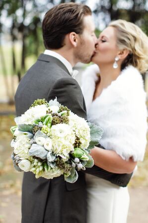 White and Green Ranunculus and Hydrangea Bouquet