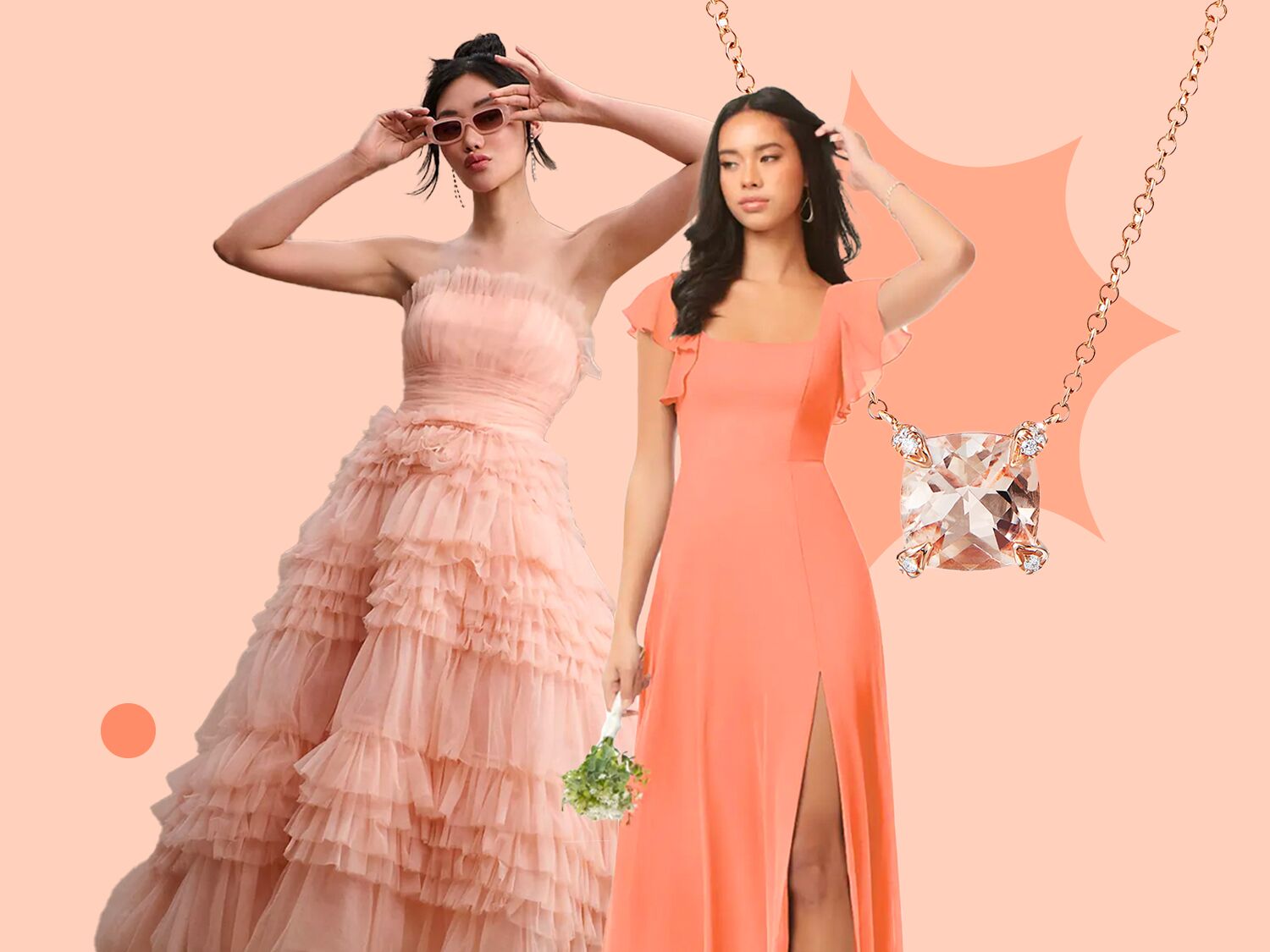 2024 Trend: Peach Wedding & Bridesmaid Dresses, Shoes & Makeup