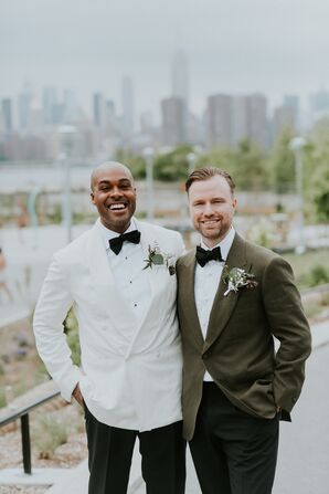 Groom in White Jacket With Groom in Green Jacket Posing in New York City