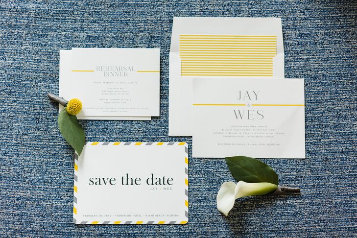 "We went for a vintage vibe with all print pieces," Wes says of the invites, designed on Minted.com. "We wanted the menus and signs to look like they were produced for a wedding in the 1950s."