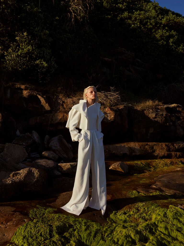 White jumpsuit wedding dress, fashion trends 2024