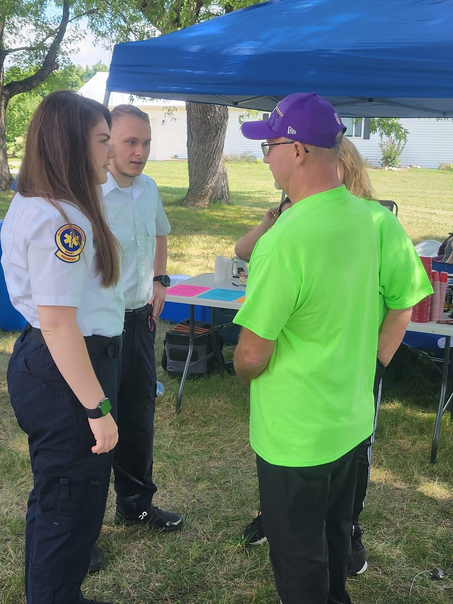 Meeting a Cardiac Arrest survivor who we saved while being partners on the ambulance.  In this picture he had just informed us that he was hospitalized for 6 weeks while recovering.