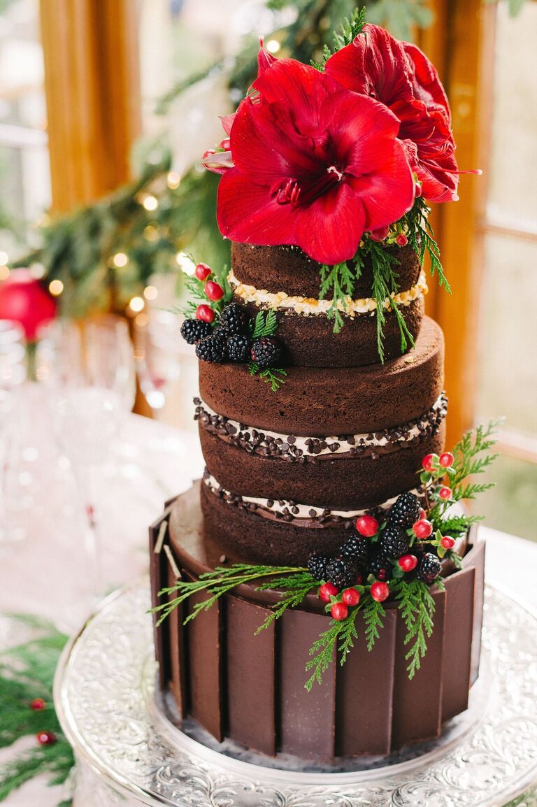 Chocolate cake with amaryllis blooms