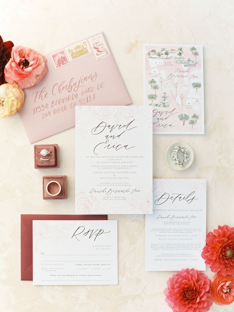 blush wedding invitation suite