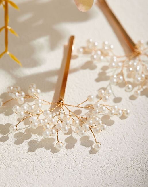 AW Bridal AW BRIDAL Wedding Hair Clip Pearl Hair Pins Bridal Barrette Hair Piece for Wedding Hair Accessories for Brides Women 2pcs (Gold) Gold Pins, Combs + Clip - 2