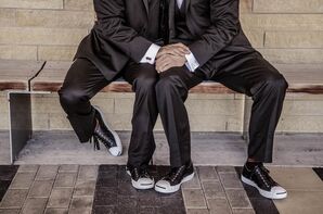 Andy and Nick in Classic Black Suits