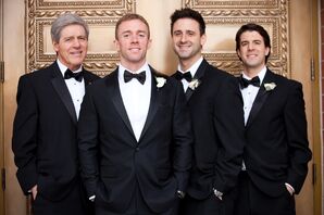 Groom and Groomsmen in Black Tuxedos at Country Club Wedding