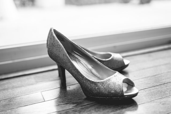 Sparkling Silver Peep-Toe Heels