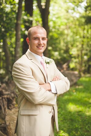 Groom in a Beige Blazer and a White Boutonniere