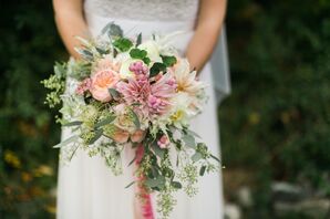 Rustic Garden Rose and Pink Dahlia Bridal Bouquet