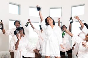 Bride Getting Ready With Bridal Party