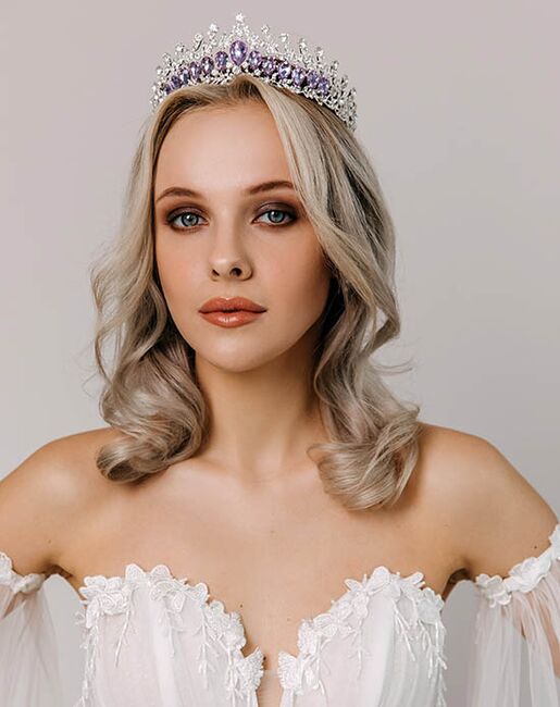AW Bridal AW BRIDAL Tiaras and Crowns for Women Purple Crystal Princess Tiara - Queen Crown Headband for Wedding Prom Christmas Hair Accessories, Purple + Silver Purple Tiara - 2