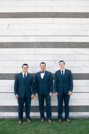 Groom and Groomsmen in Blue Suits