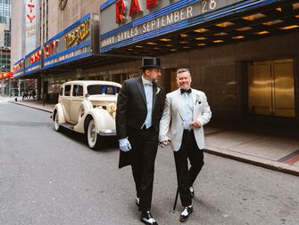 grooms in formal white tie tuxedos in New York City