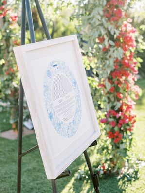Blue-and-White Framed Ketubah for Jewish Wedding in Arizona