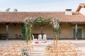 Greenery-Covered Mandap for Hindu Wedding Ceremony at Santa Barbara Historical Museum in California