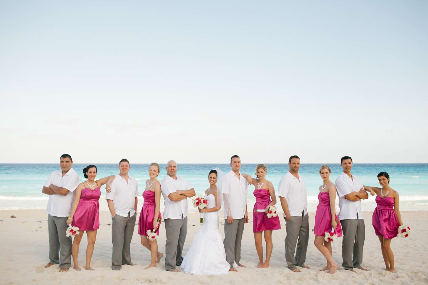 Casual Wedding Party on Cancun, Mexico Beach
