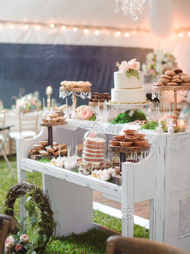 White vintage piano dessert table. 