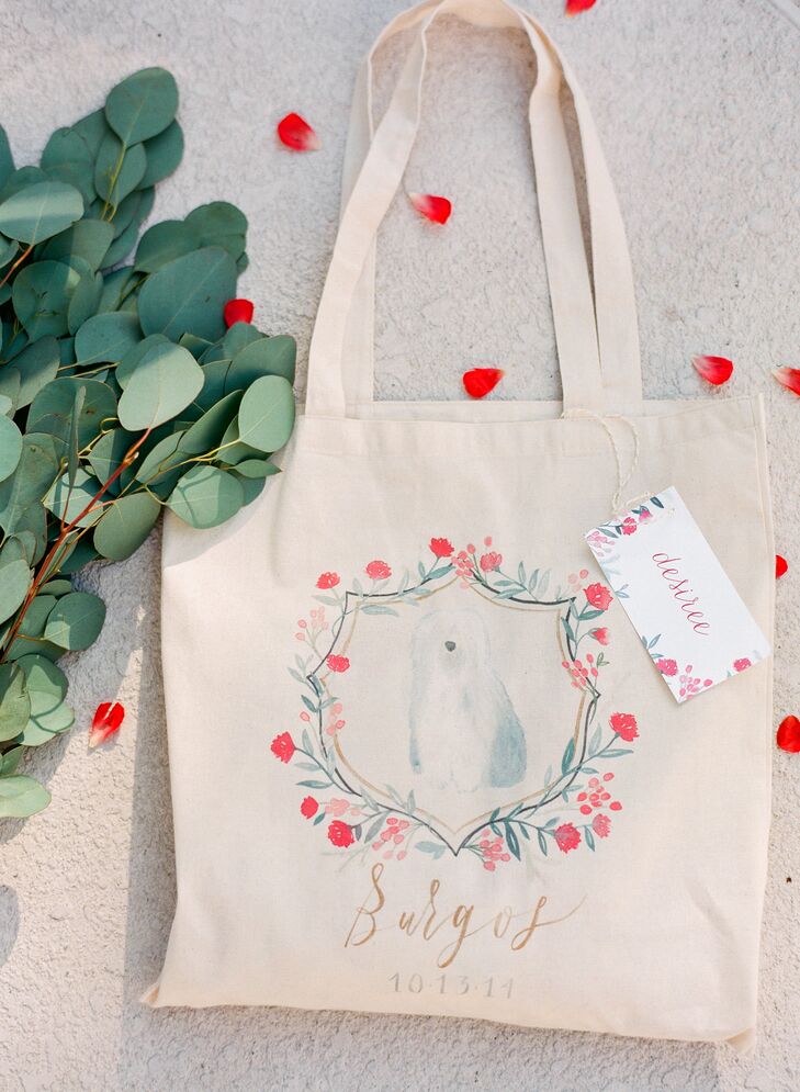 Custom Floral and Dog Crest Tote Design