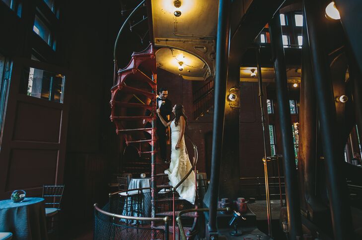 "We fell in love with the reception space the minute we stepped in," Jordan says of the Metropolitan Waterworks Museum in Chestnut Hill, Massachusetts. "We knew we wanted a cocktail-style reception, and we felt that the space fit that perfectly. Additionally, we're both into history and historical spaces, so getting married in a museum next to old stuff was a big draw."