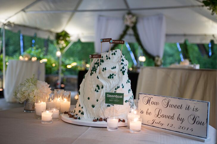 Kyle's groom's cake was an edible replica of Steamboat Mountain complete with ski runs and moguls by Intricate Icings.