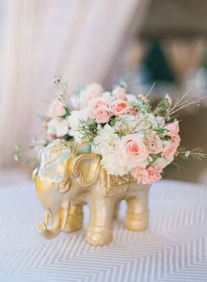 Rose Flower Arrangement in Gold Elephant Vase