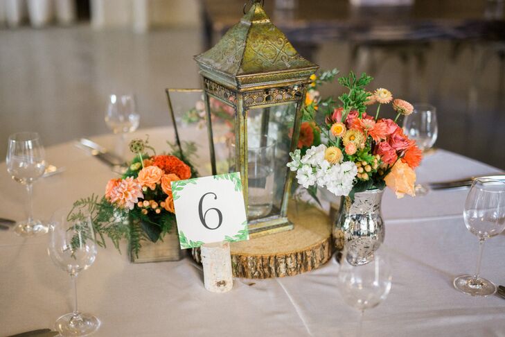 Vintage Gold Lantern and Coral Flower Centerpieces
