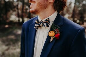 Whimsical Striped Bow Tie and Bright Boutonniere