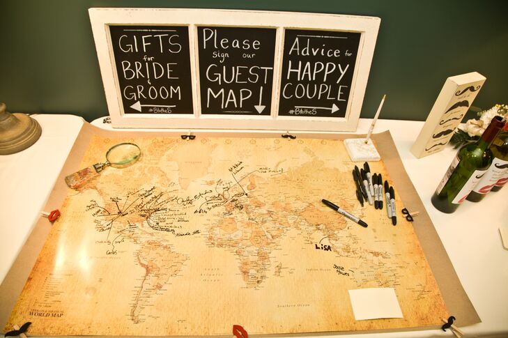 Jennie and Patrick had their guests sign a world map instead of a traditional guest book.