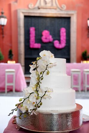 Simple Wedding Cake With White Orchids