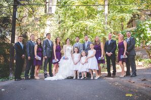 Wedding Party Dressed in Plum and Dark Gray