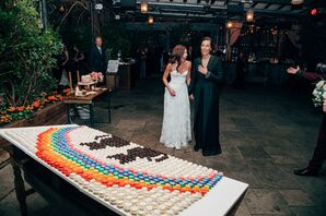 Brides Surprised by Macaron Display Creating Rainbow and Two Cats, LGBTQ+ Wedding Desserts