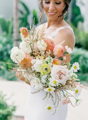 Cascading Wedding Bouquet With Peach Dahlias