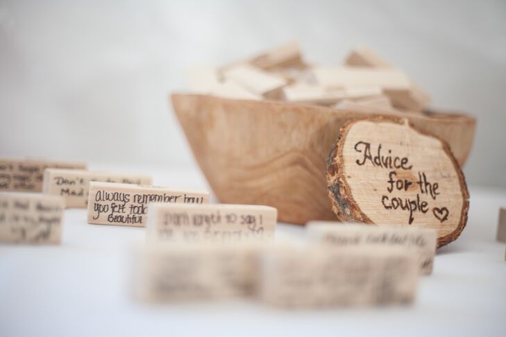 Instead of paper, Collin and Adrienne used wooden blocks for guests to write words of advice for them.