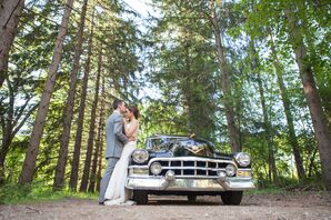 Bride and Groom with Black Cadillac