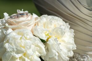 Engagement and Wedding Rings, White Peonies