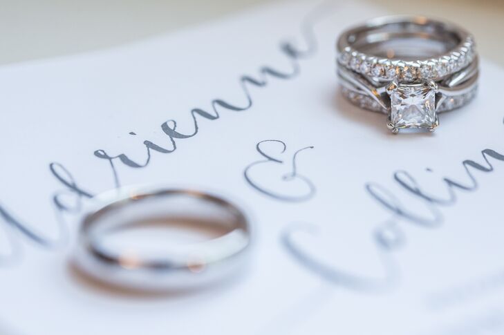 Adrienne and Collin never discussed rings prior to their engagement but Collin picked out the perfect ring with a princess cut diamond solitaire.