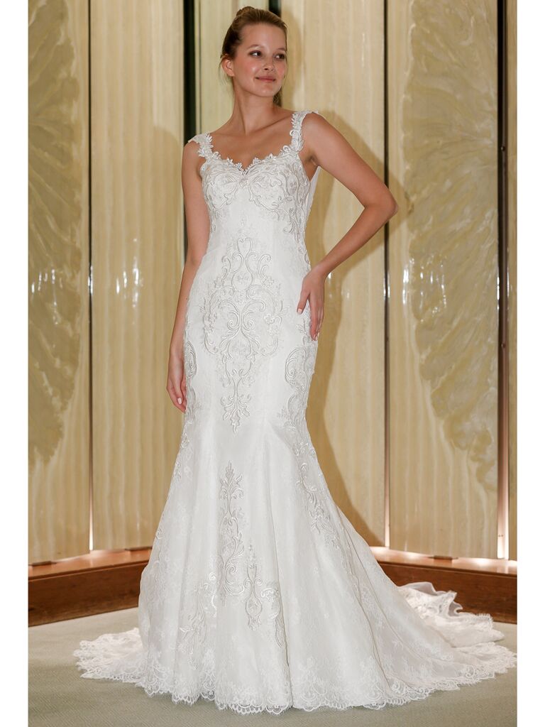 Randy Fenoli Fall 2019 Bridal Collection embroidered fit and flare wedding dress with embellished straps
