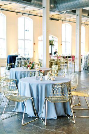 Blue-and-Gold Reception Decor  at 701 Whaley in Columbia, South Carolina
